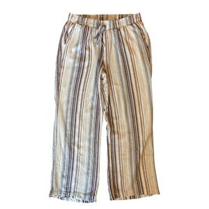 Striped Pants Drawstring Elastic Waist Blue Large Beach Vibes